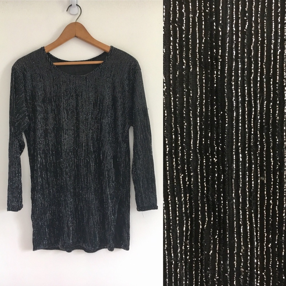 Vintage Metallic Thread Stripe Rib Sheer Top